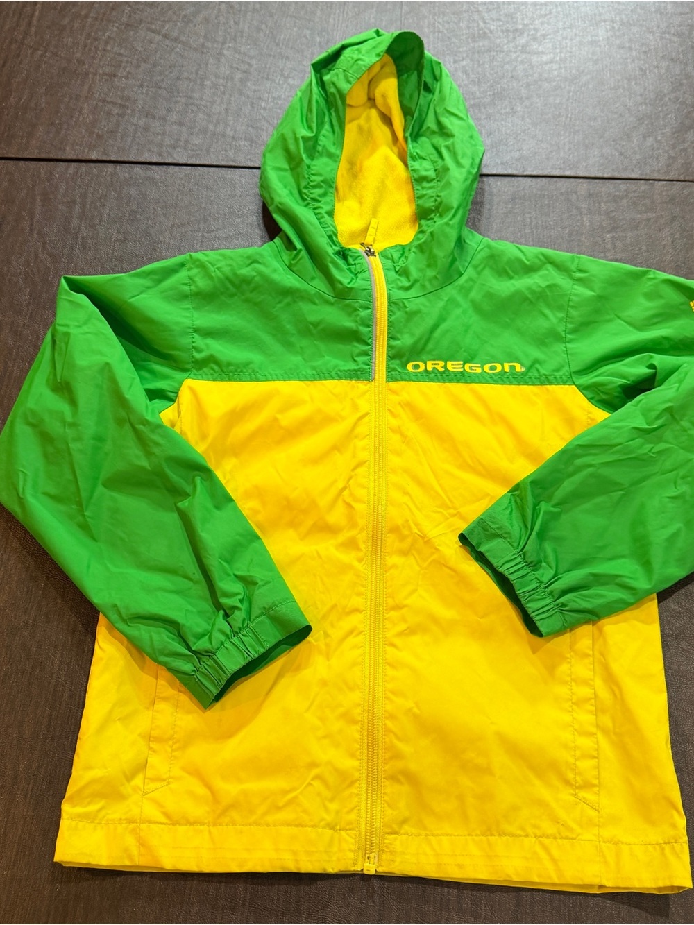Columbia Oregon Ducks Kid's Two-Tone Green & Yellow Hooded Jacket Sz S